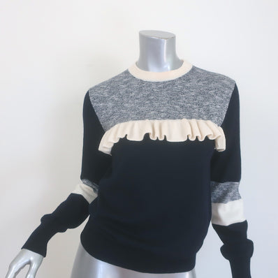 Maison Kitsune Ruffled Colorblock Sweater Navy & Gray Melange Wool Size Small