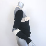 Maison Kitsune Ruffled Colorblock Sweater Navy & Gray Melange Wool Size Small