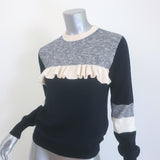Maison Kitsune Ruffled Colorblock Sweater Navy & Gray Melange Wool Size Small
