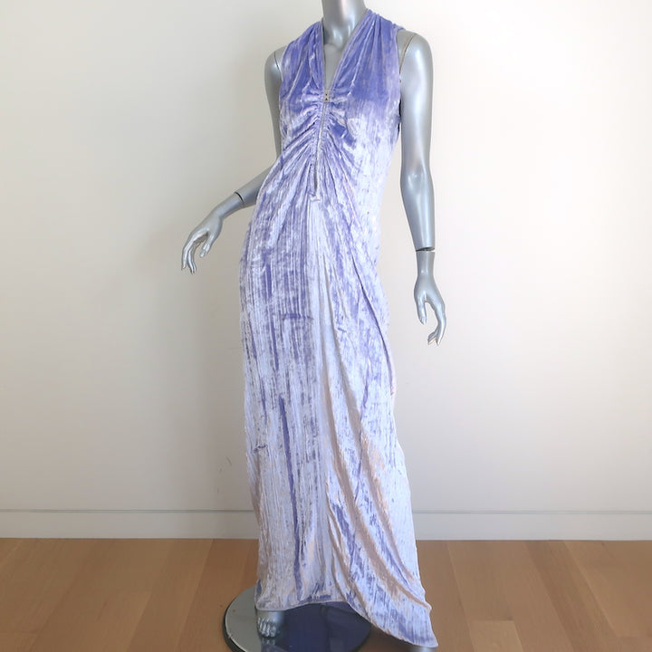 Bottega Veneta Ruched Velvet V-Neck Gown Lilac Size 38 Sleeveless Maxi Dress