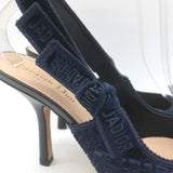Christian Dior J'Adior Crocodile-Embroidered Velvet Slingback Pumps Navy Size 37