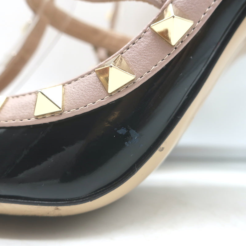 Valentino Rockstud caged slingback pumps in black patent and poudre leather, authentic pre-owned, size 38