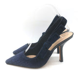 Christian Dior J'Adior Crocodile-Embroidered Velvet Slingback Pumps Navy Size 37