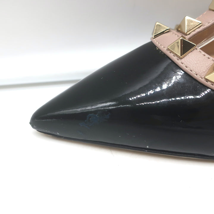 Valentino Rockstud caged slingback pumps in black patent &amp; poudre leather, pre-owned with authentic stud detailing