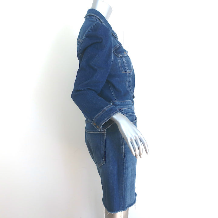 MOTHER The Puffy Bruiser Denim Mini Dress Blue Stretch Cotton Size Large NEW