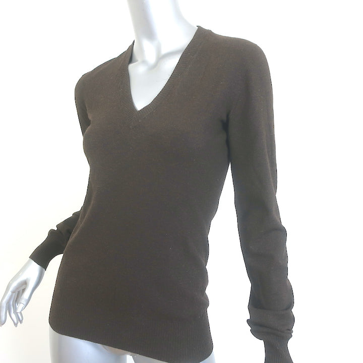 Dolce &amp; Gabbana V-Neck Sweater Dark Brown Stretch Knit Size 42