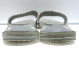 Chanel CC Acrylic Clog Sandals Silver Printed Satin Size 38 Flat Slides