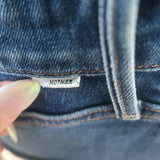 MOTHER The Puffy Bruiser Denim Mini Dress Blue Stretch Cotton Size Large NEW