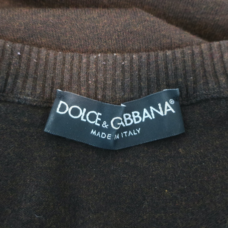 Dolce &amp; Gabbana V-Neck Sweater Dark Brown Stretch Knit Size 42