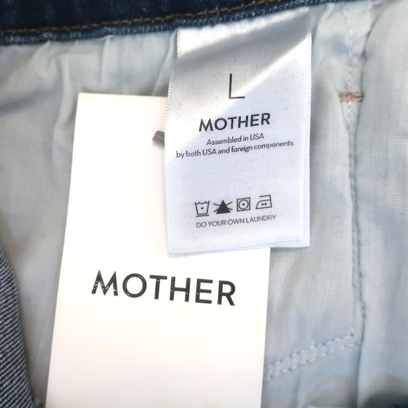 MOTHER The Puffy Bruiser Denim Mini Dress Blue Stretch Cotton Size Large NEW