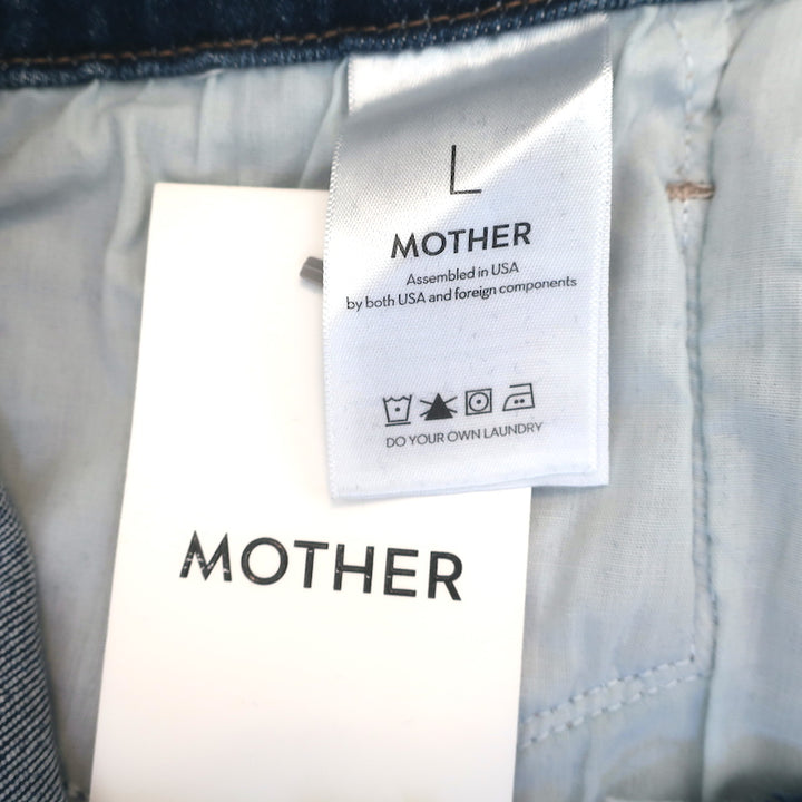 MOTHER The Puffy Bruiser Denim Mini Dress Blue Stretch Cotton Size Large NEW