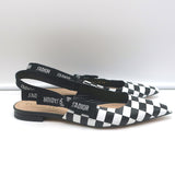 Christian Dior J'Adior Slingback Flats Black & White Checkered Leather Size 38