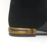Gucci Lucille knee-high boots in black suede and leather with signature bamboo heel, pre-owned, gently worn.