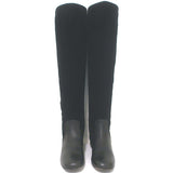 Gucci Lucille knee-high bamboo-heel boots in black suede and leather, authentic and gently pre-owned, size 37 (fits US 7)