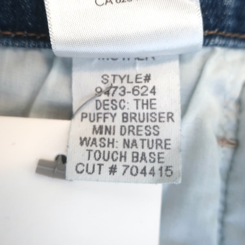 MOTHER The Puffy Bruiser Denim Mini Dress Blue Stretch Cotton Size Large NEW