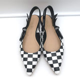 Christian Dior J'Adior Slingback Flats Black & White Checkered Leather Size 38