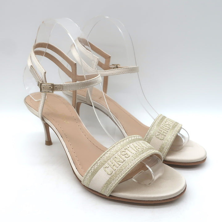 Christian Dior Dway Lurex-Embroidered Ankle Strap Sandals Pale Gold Size 37.5