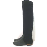 Gucci Lucille knee-high boots, black suede & leather with signature bamboo heel, pre-owned and gently worn