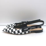 Christian Dior J'Adior Slingback Flats Black & White Checkered Leather Size 38