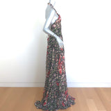 Etro Zodiac Halter Gown Black Floral Print Chiffon Size 44 Sleeveless Maxi Dress
