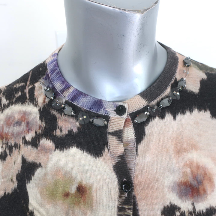 Christian Dior Jeweled-Neck Cardigan Black/Multi Floral Print Size US 6