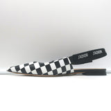 Christian Dior J'Adior Slingback Flats Black & White Checkered Leather Size 38