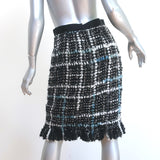 Chanel Frayed Boucle Tweed Skirt Black Checked Wool-Blend Size 40