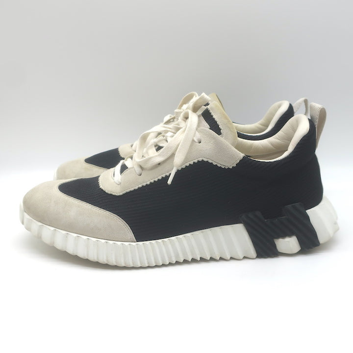Hermes Bouncing Sneakers Black Mesh &amp; Light Gray Suede Size 43.5