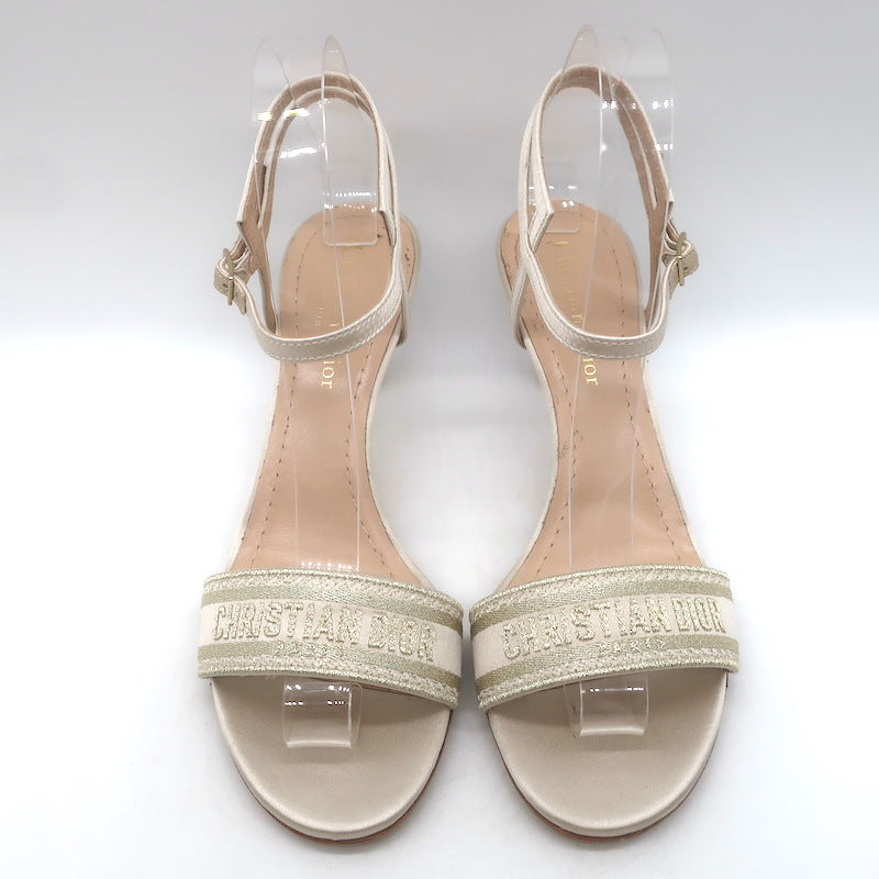 Christian Dior Dway Lurex-Embroidered Ankle Strap Sandals Pale Gold Size 37.5
