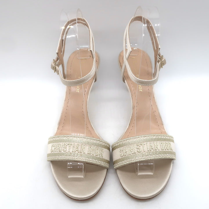 Christian Dior Dway Lurex-Embroidered Ankle Strap Sandals Pale Gold Size 37.5