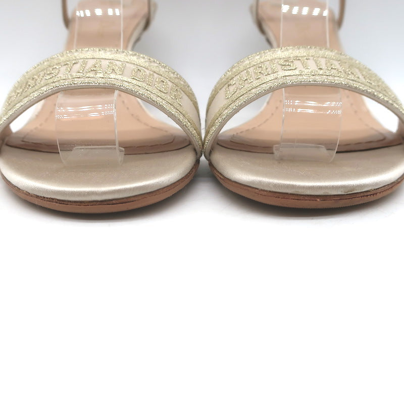 Christian Dior Dway Lurex-Embroidered Ankle Strap Sandals Pale Gold Size 37.5