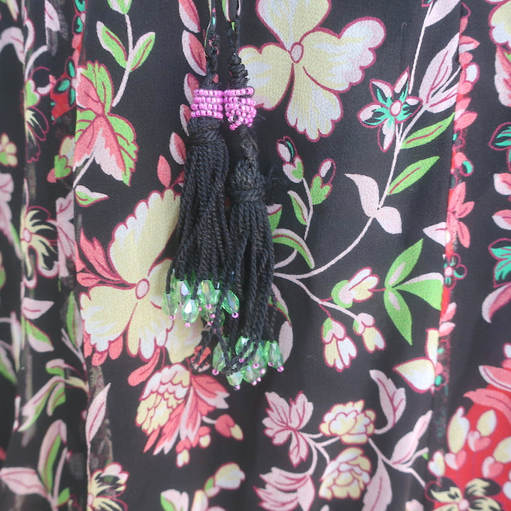 Etro Zodiac Halter Gown Black Floral Print Chiffon Size 44 Sleeveless Maxi Dress
