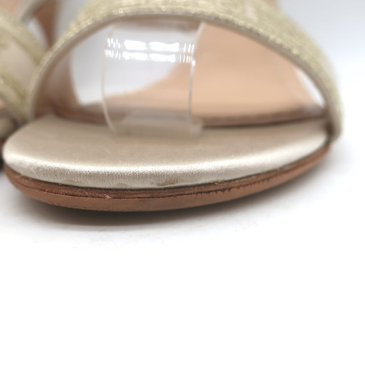Christian Dior Dway Lurex-Embroidered Ankle Strap Sandals Pale Gold Size 37.5