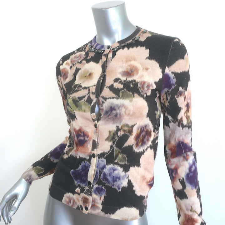 Christian Dior Jeweled-Neck Cardigan Black/Multi Floral Print Size US 6