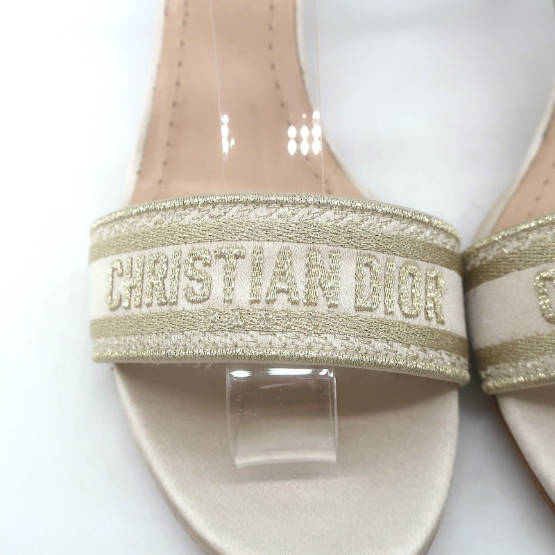Christian Dior Dway Lurex-Embroidered Ankle Strap Sandals Pale Gold Size 37.5