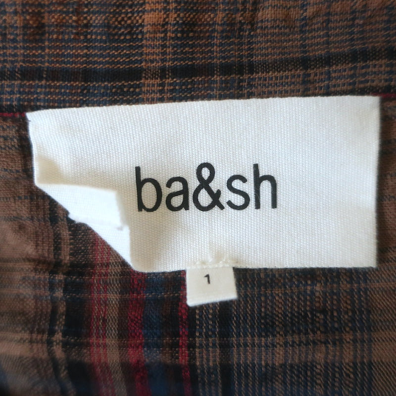 Ba&amp;sh Shea Embroidered Checked Shirt Brown Cotton-Linen Size 1