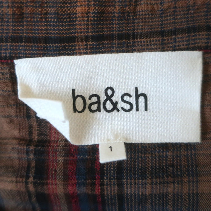 Ba&amp;sh Shea Embroidered Checked Shirt Brown Cotton-Linen Size 1