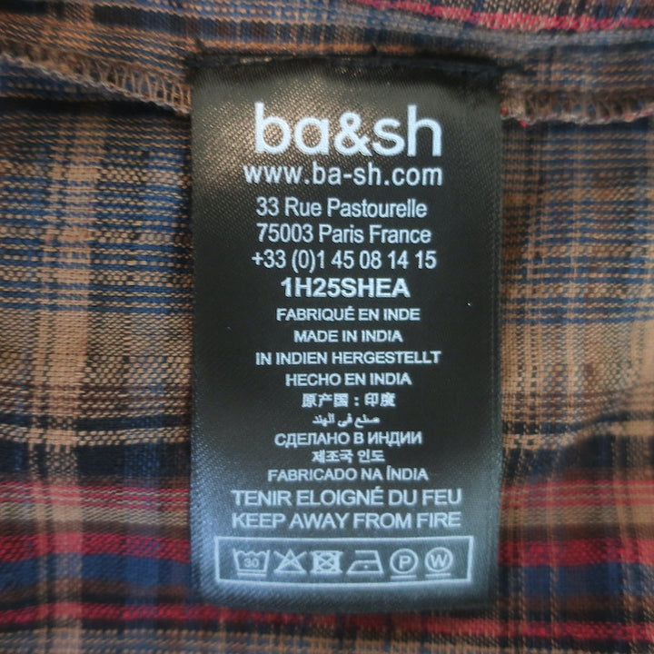 Ba&amp;sh Shea Embroidered Checked Shirt Brown Cotton-Linen Size 1