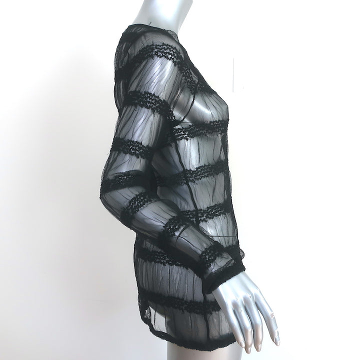 Anne Fontaine Long Sleeve Top Carolane Black Striped Tulle Size 40