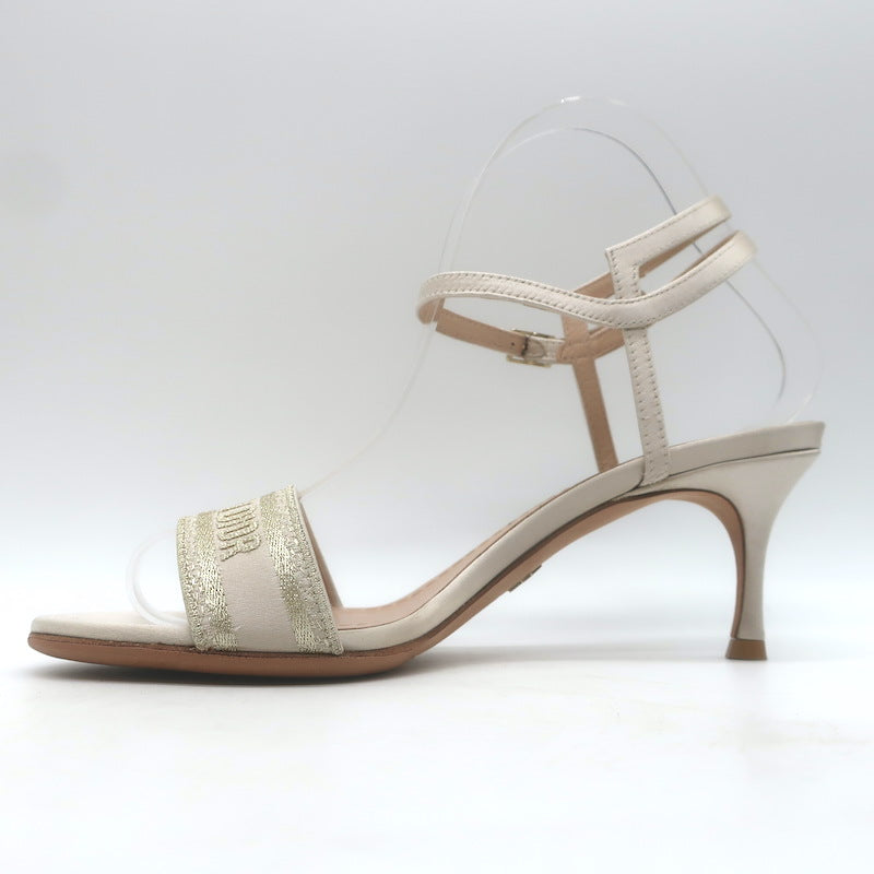 Christian Dior Dway Lurex-Embroidered Ankle Strap Sandals Pale Gold Size 37.5