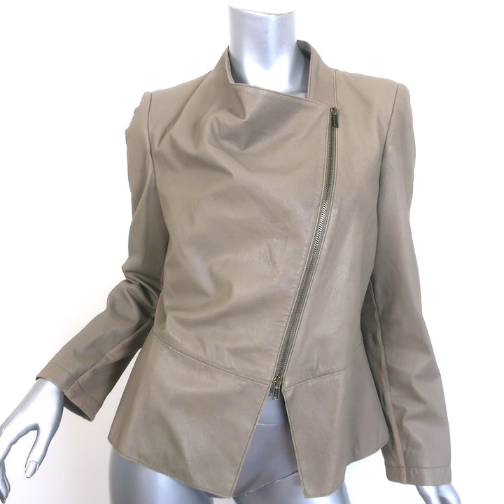 Pure DKNY Draped Leather Jacket Taupe Size Large