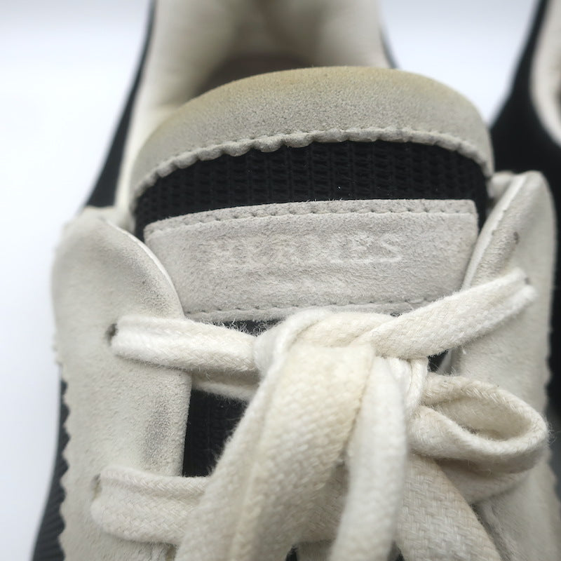 Hermes Bouncing Sneakers Black Mesh &amp; Light Gray Suede Size 43.5