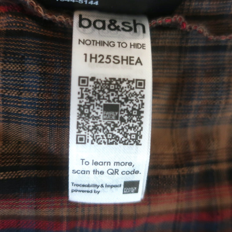 Ba&amp;sh Shea Embroidered Checked Shirt Brown Cotton-Linen Size 1