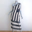 Self-Portrait Crochet One Shoulder Midi Dress Navy/White Striped Knit Size US 6