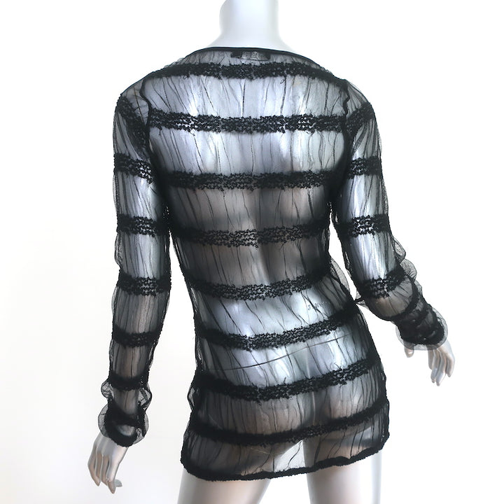 Anne Fontaine Long Sleeve Top Carolane Black Striped Tulle Size 40