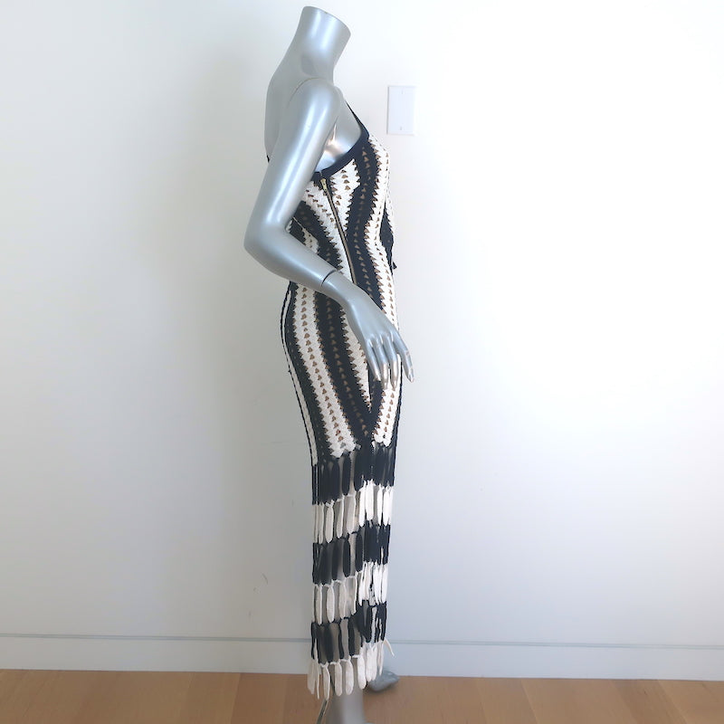 Self-Portrait Crochet One Shoulder Midi Dress Navy/White Striped Knit Celebrity Owned Self-Portrait Crochet One Shoulder Midi Dress Navy/White Striped Knit Celebrity Owned