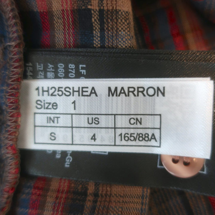 Ba&amp;sh Shea Embroidered Checked Shirt Brown Cotton-Linen Size 1
