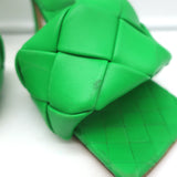 Bottega Veneta Lido Mules Grass Intrecciato Leather Size 37.5 High Heel Sandals