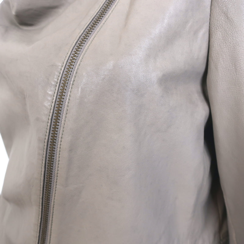 Pure DKNY Draped Leather Jacket Taupe Size Large
