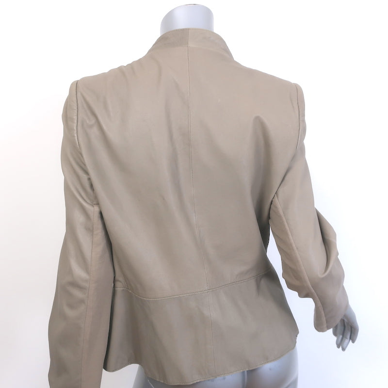 Pure DKNY Draped Leather Jacket Taupe Size Large
